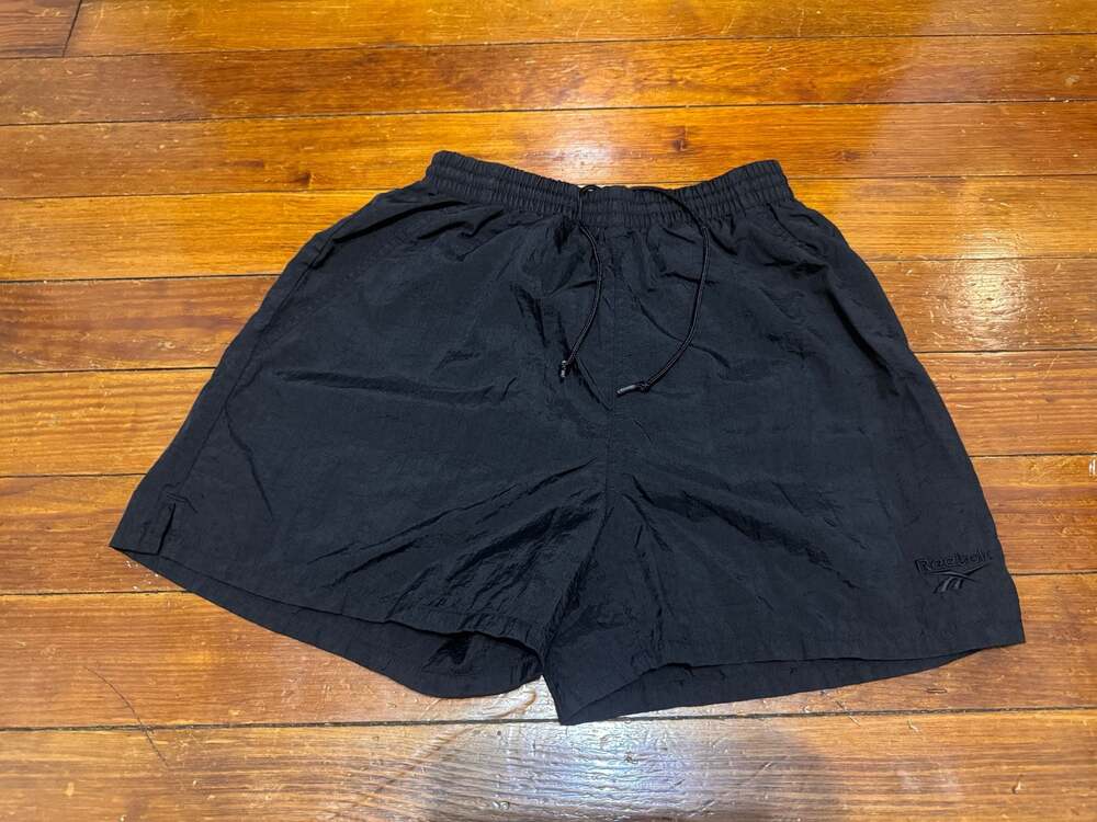 Vintage 90s Y2K Reebok Black Nylon Tonal Spell Out Shorts SIZE SMALL